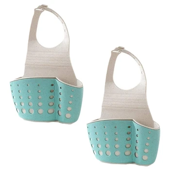 

2 Pack Kitchen Sink Caddy Double Sink Drain Basket Sponge Soap Rack Storage Tool Kitchen Bathroom Organizer (Green)