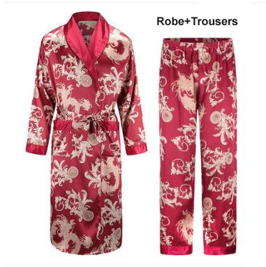 Robe set 10 Мужской банный халат, мужские атласные шарфы, пижама с принтом тигра, мужская летняя одежда, мужская атласная пижама, Свободная Домашняя одежда - Цвет: Robe set 10