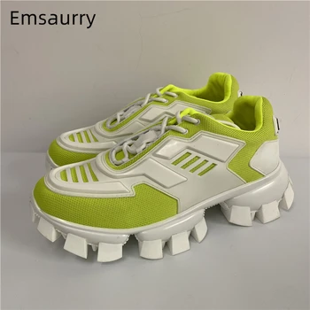 

Men Size 44 Mixed Color Casual Shoes Men Cross-tied Thick Heel Stretch Fabric Mesh Breathable Runway Shoes For Man