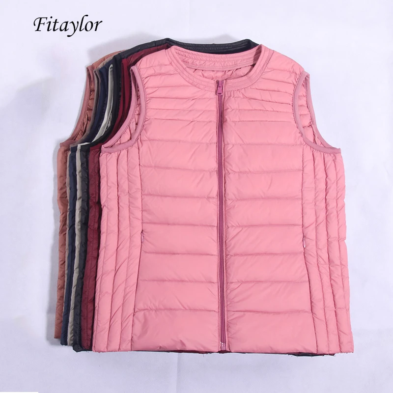 

Fitaylor New Women Winter 90% White Duck Down Vest Ultra Light Duck Down Sleeveless Vest Jacket O Neck Zipper Plus Size Overcoat