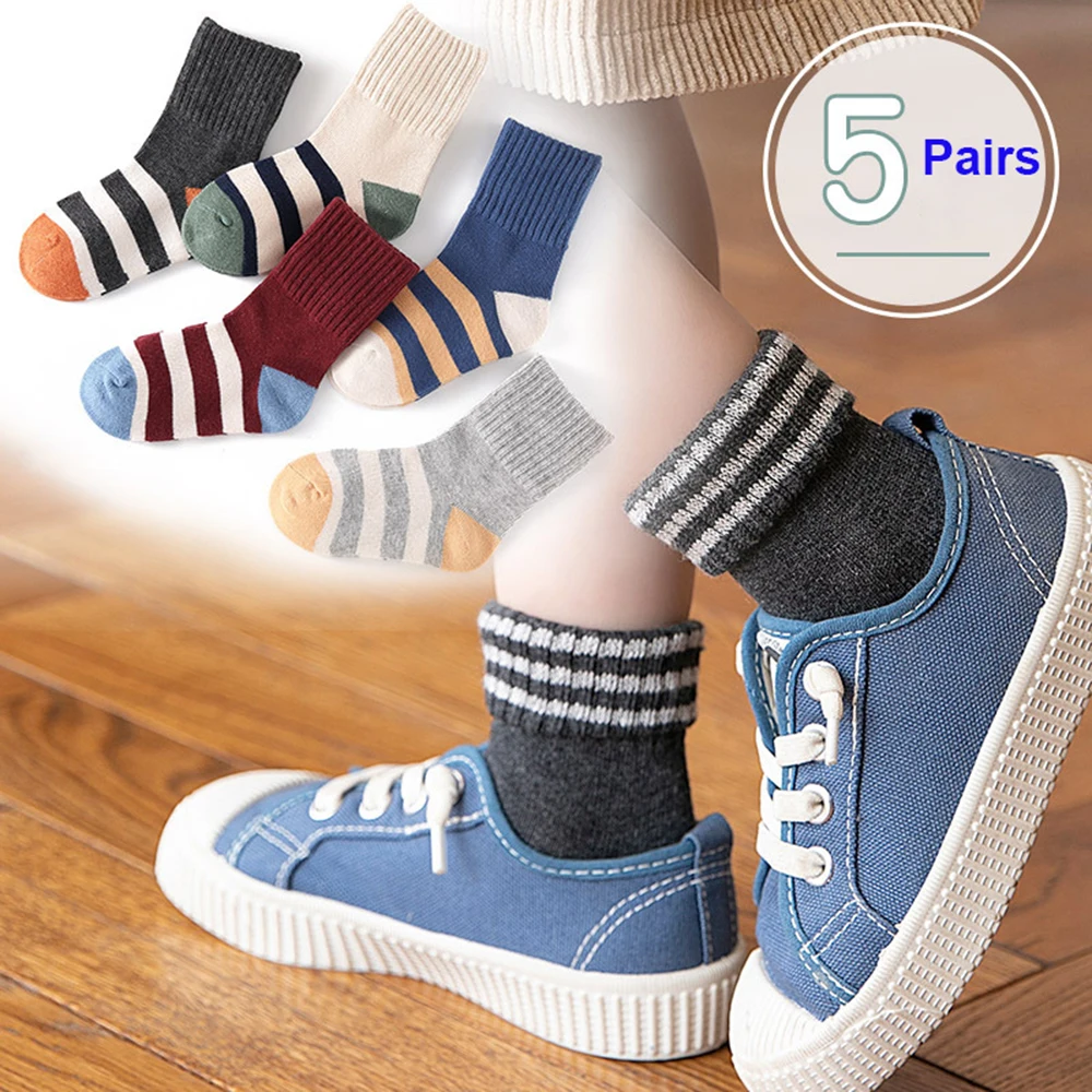 Hylidge/5 пар/лот, хлопковые носки с принтом для малышей от 1 до 8 лет, детские носки в Корейском стиле на осень и зиму для маленьких мальчиков и девочек