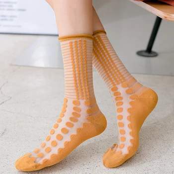 

Summer Transparent Socks Women Mesh Thin Short Dot Socks Cute Japanese Style Hollow Out Fishnet Sock Female Hosiery