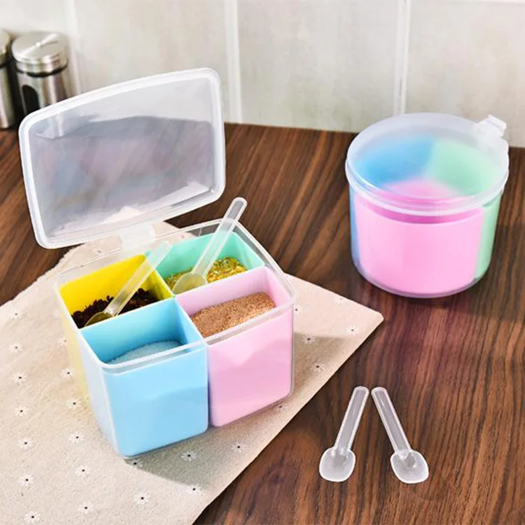 Kitchen Solid Seasoning Box Colorful One-piece Seperated Color Seasoning Box 3-in-1 Spoon Feeding Seasoning Box Seasoning Contai