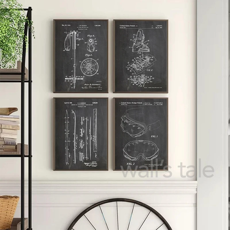 Ski Poster Prints Retro Poster Ski Patent Canvas Prints Home Decor Vintage Ski Sport Poster Canvas Painting Wall Picture Living Room Decoration
