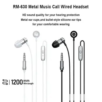 

High Quality Cheap RM-630 Metal Music Call Wired Earphone 3.5mm Interface 1.2m TPE Wire Silicone Caps Earpieces HD Calls Earbuds