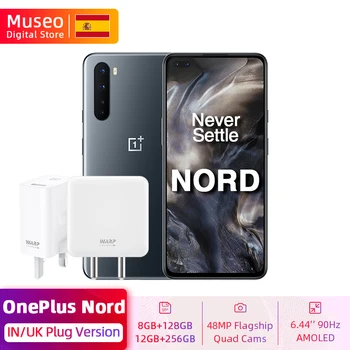 Перейти на Алиэкспресс и купить В/UK глобальная версия OnePlus Nord 5G Смартфон Snapdragon 76 5G 128GB / 256GB 6,44 ''90 Гц активно-матричные осид, 48MP Quad камеры 30 Вт NFC