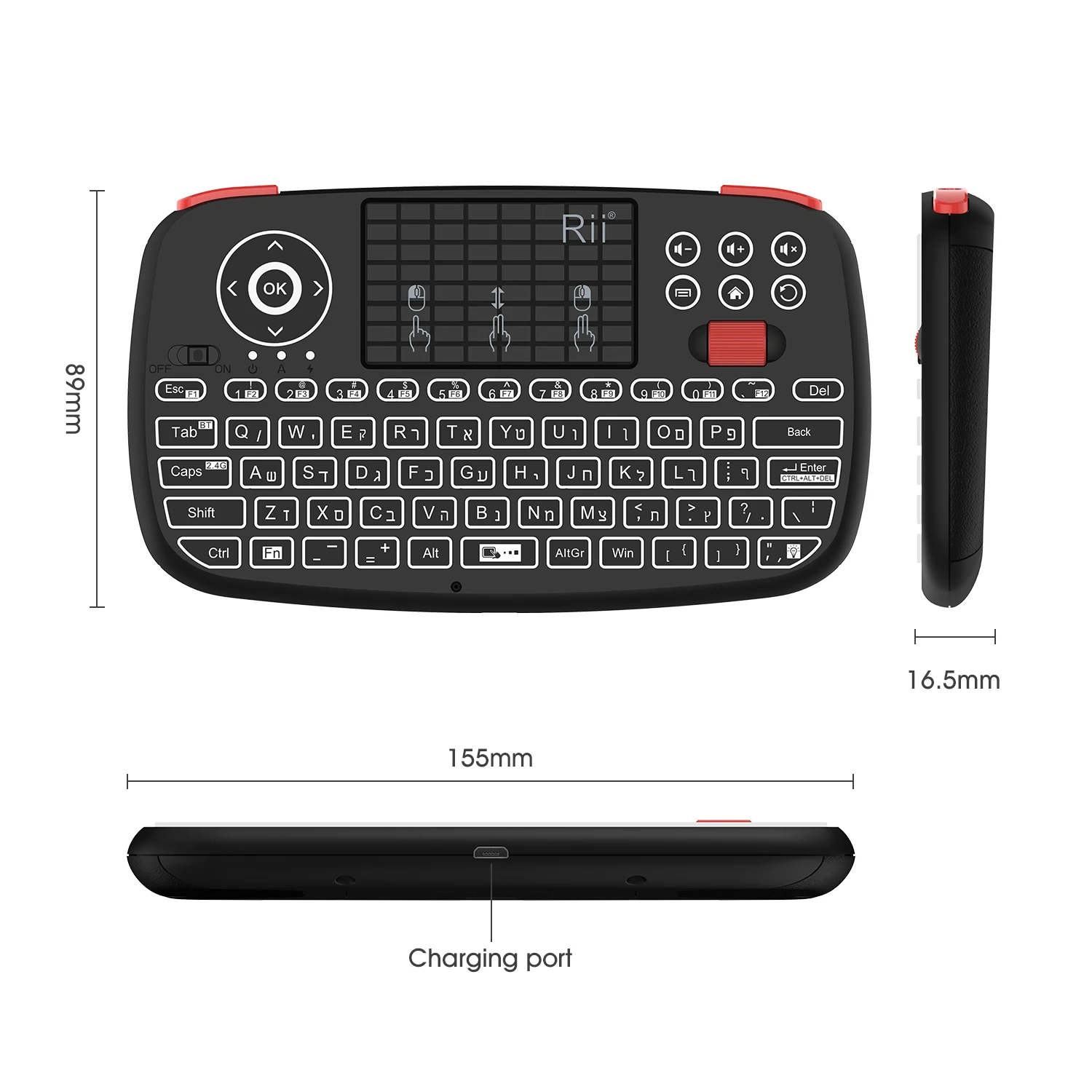 Rii i4 иврит мини клавиатура 2,4 ГГц Bluetooth двойной режим ручной гриф мышь с подсветкой тачпад для Windows Android