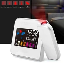 

LED Digital Projection Alarm Clock Temperature Thermometer Humidity Hygrometer Desk Time Projector Calendar Table LED Clock