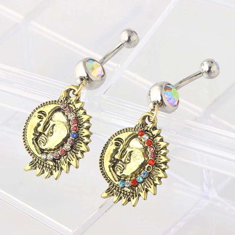 

JUNLOWPY 14g Belly Button Rings Dangle, Navel Rings Barbell CZ Paved, Surgical Steel Body Piercing Jewelry for Women