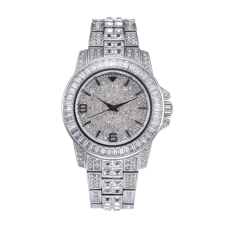 Хип хоп микро украшенное кубическими камнями циркония Bling Iced Out для мужчин золотой браслет часы группа звено цепи браслеты S0501