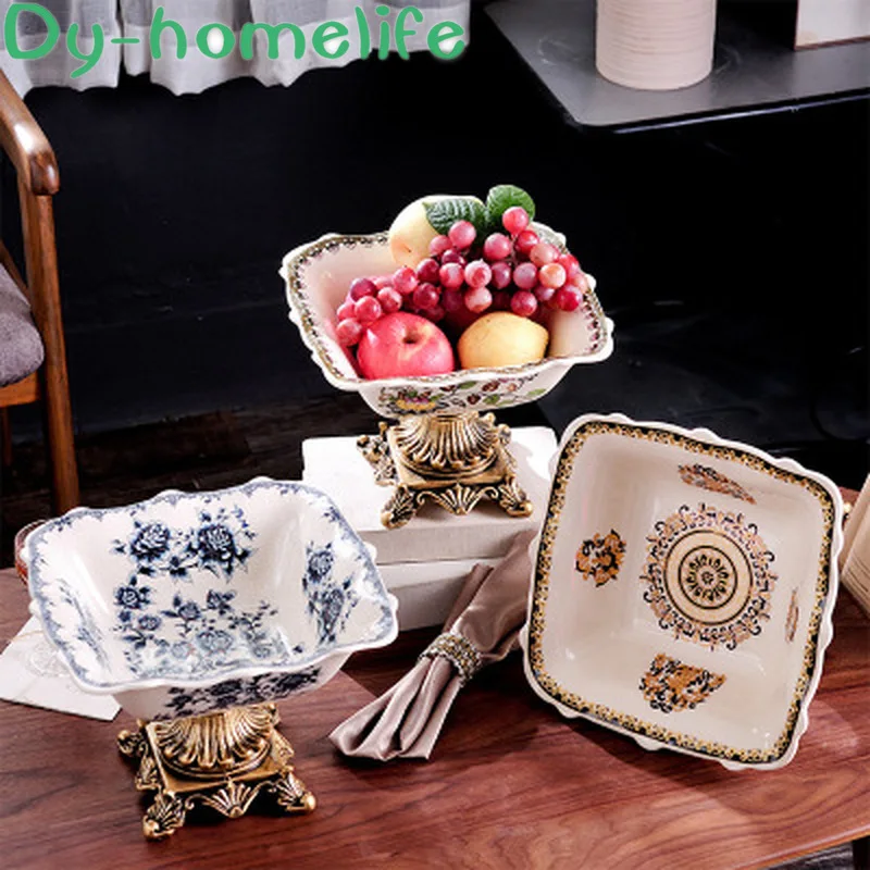 

26*26*19.5cm Creative American Square Flower Ice Crack Ceramic Fruit Plate Home Decoration Storage Crafts Ornaments Snack Plate