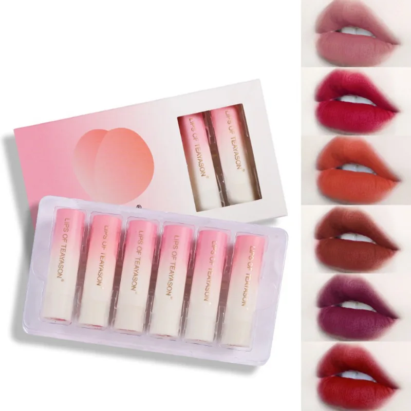 

6pcs/set Peach Lipstick Set Waterproof Long Lasting Lip Gloss Velvet Pigment Women Fashion Lip Makeup