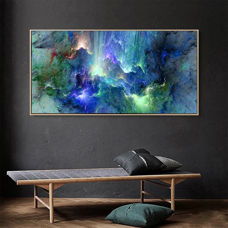 Light Gray Blue Yellow Cloud Abstract Canvas Frames - Canvas Painting Wall  Art Print Poster for Living Room Decoration 30x60cm with Frame, 30 x 60 cm