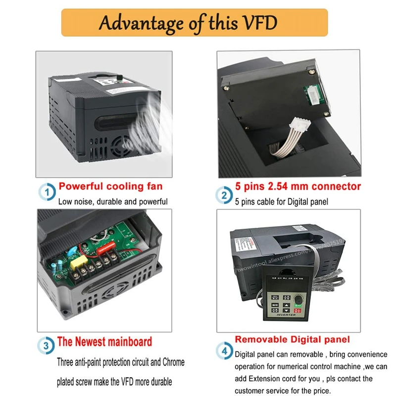 AFBC привод переменной частоты, Vfd инвертор, Частотный преобразователь 2.2Kw 3Hp 220V 12A для управления скоростью двигателя шпинделя(Vfd-2.2Kw