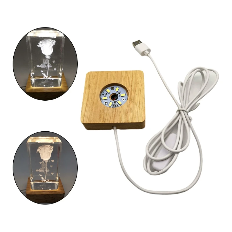 LED Night Light Wooden Square Base Holder Display Stand for Crystals Glass Ball Illumination Lighting Accessories Handicraft 