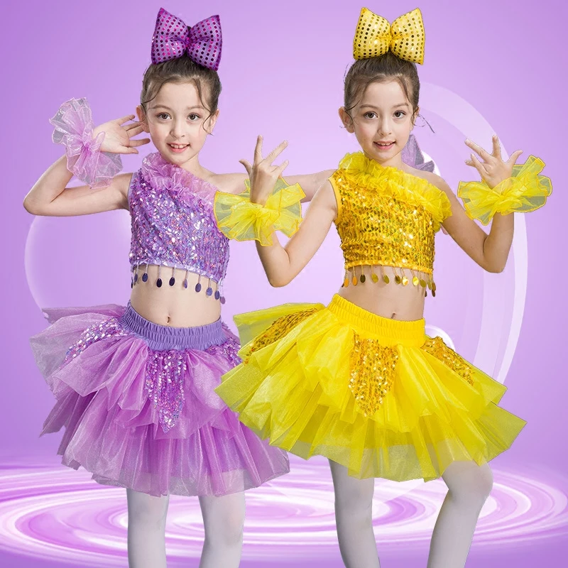 

Children's jazz dance Latin dance performance costume girl fluffy new sequin costumes dance outfit