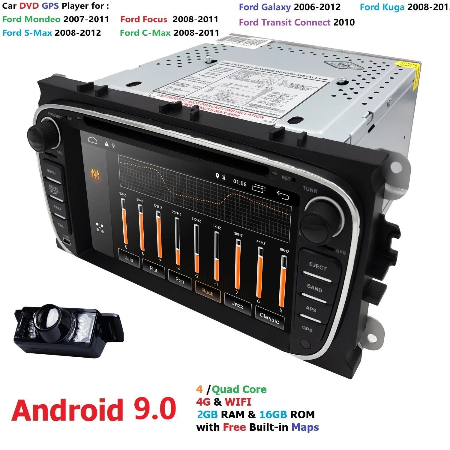 IPS 2Din Автомобильная магнитола Android 9 0 DVD плеер для FORD Focus S MAX Mondeo C Galaxy 2008 2012