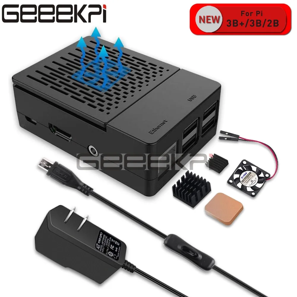 

GeeekPi ABS Black / White Case Cover Enclosure Shell Box + Heat Sinks + Cooling Fan for Raspberry Pi 3 B+ Plus / 3 B / 2 B