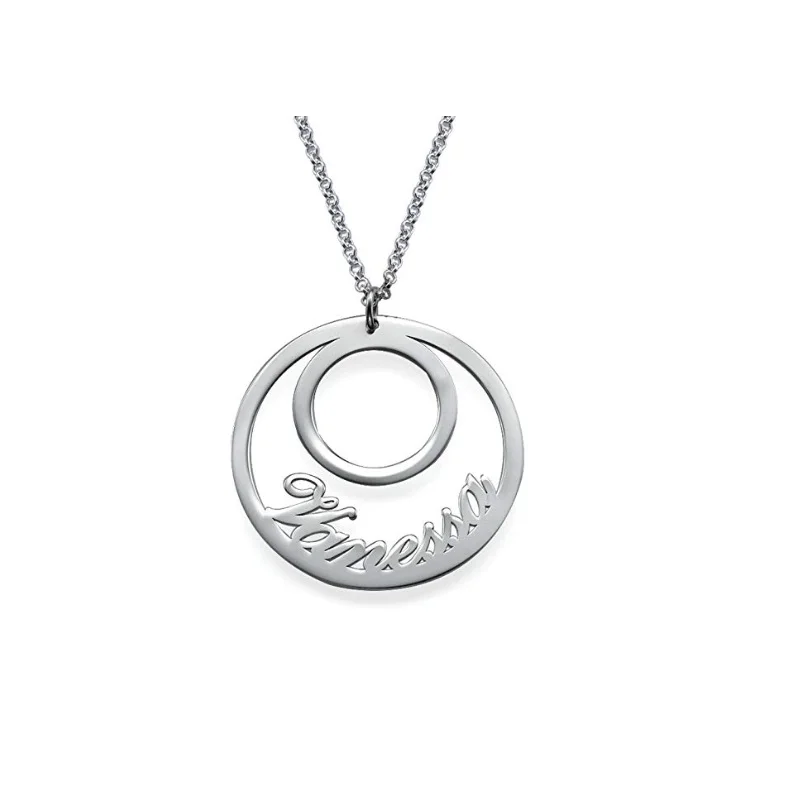 

Personalized Custom Nameplate Necklace For Women Choker 2-Layer Circle Round Pendant Necklace Girls Kids Birthday Gift