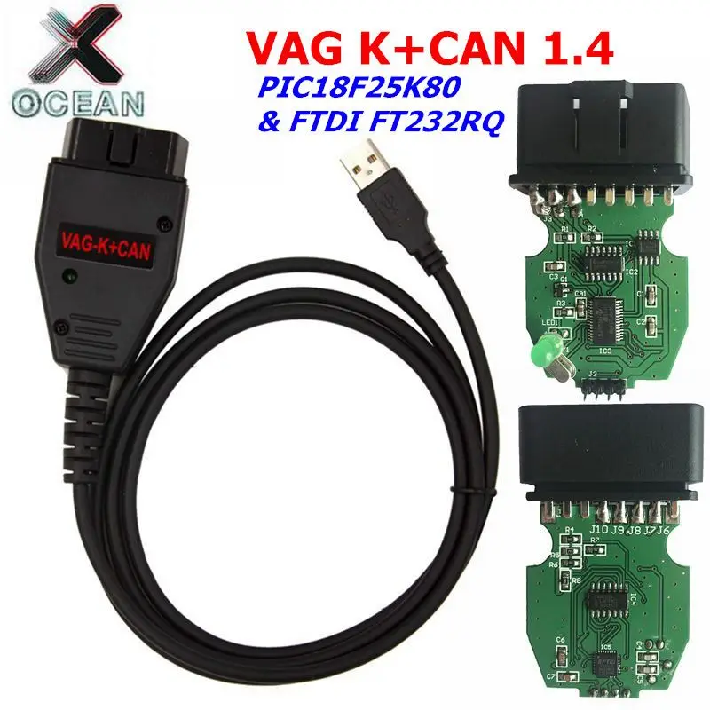 

VAG K+CAN Commander 1.4 obd2 Diagnostic Scanner tool OBDII VAG 1.4 COM cable For vag PIC18F25K80 FTDI FT232RQ Chip free shipping