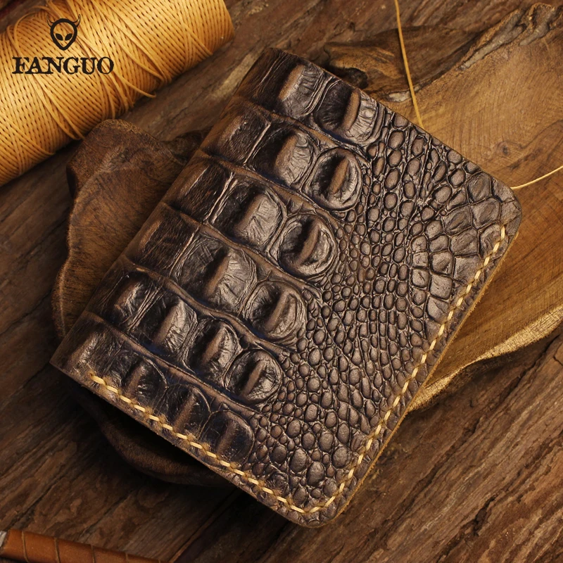 Handmade Retro Genuine Leather With Crocodile Pattern Men Wallet Leather Card Slot Short Wallet Money Clips Money Bag For Male