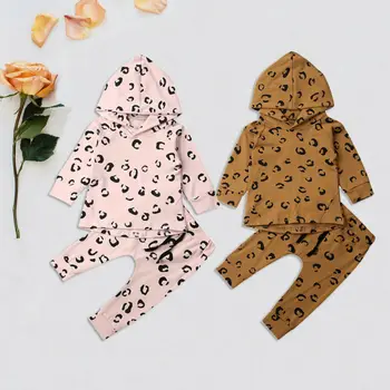 

Leopard Infant Baby Girl Cotton Hooded Tops Leggings Pants Casual Clothes Set