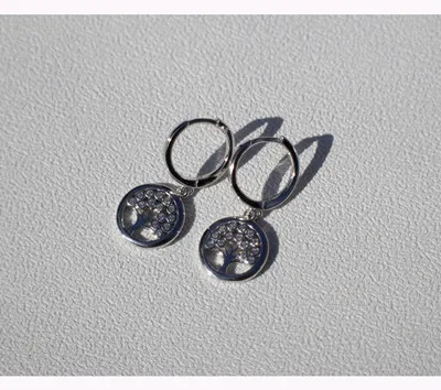 1 pair silver 9mm Серьги из стерлингового серебра 925 пробы, модные циркониевые в форме дерева мира, короткие серьги-капли, милые дикие серебряные серьги для женщин и девушек, ювелирные изделия для ушей - Окраска металла: 1 pair silver 9mm