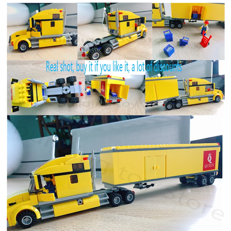 

City Truck transport 298PCS Yellow vehicle Pickup Caravan building block Compatible 3221 7848 Children toys gift