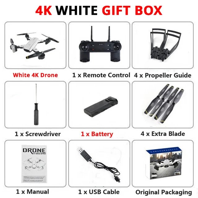 Mini Folding Unmanned Aerial Vehicle WIFI Drone With Camera HD 4K/1080P/720P FPV RTF Remote Control Helicopter RC Quadcopter Toy - Цвет: 4K White Gift Box