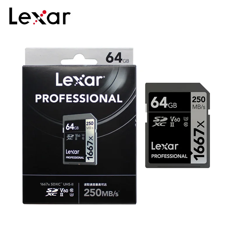 100% оригинальная SD карта Lexar 1667x с высокой скоростью 250 стандарта 10 64 ГБ 128 V60 U3