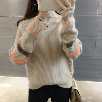 

Thick Warm Turtleneck Sweater Female 2019 Autumn Winter Long-sleeved Stripe Pullover Sweater Women's Sweaters And Pullovers