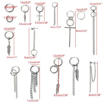 

12 Pairs Titanium Steel Statement Korean Cross Feather Chain Drop Earrings Set