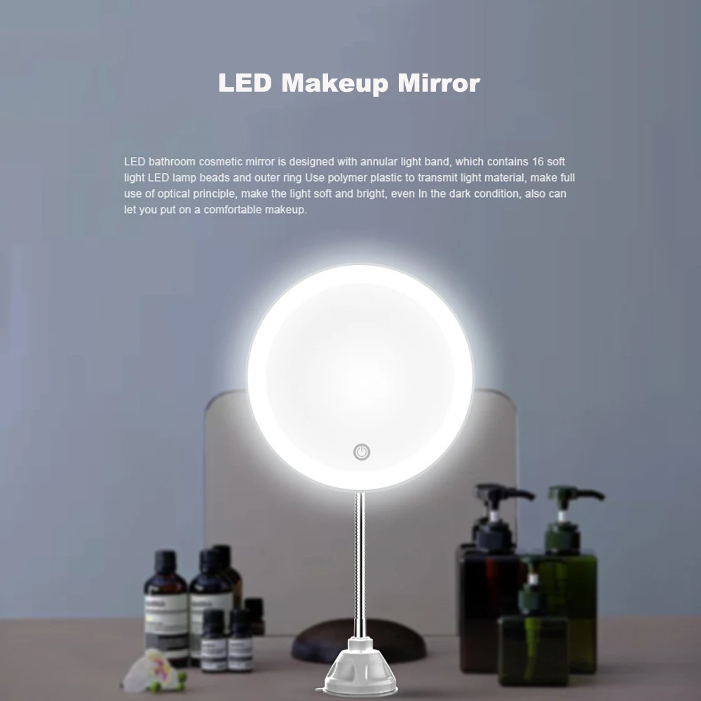 Touch Screen Makeup Mirror 5X Magnifying Flexible Mirror Brightness Adjustable LED Light Vanity Mirror Make Up Miroir Maquillage 8