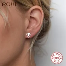 Серьги ROXI из стерлингового серебра 925 пробы для женщин, индивидуальные треугольные корейские сережки-шпильки, модные ювелирные изделия, геометрические серьги для девочек, подарок