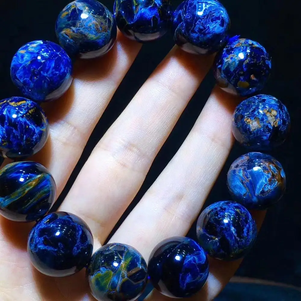 

18.3mm Natural Blue Pietersite Women Men Bracelet Round Beads Chatoyant Cat Eye Namibia Certificate AAAAA