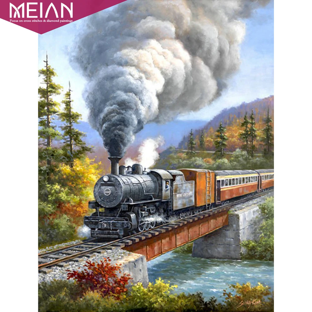 2020 MEIAN Train 5D DIY Алмазная вышивка Дымчатая алмазная живопись пейзаж полная круглая