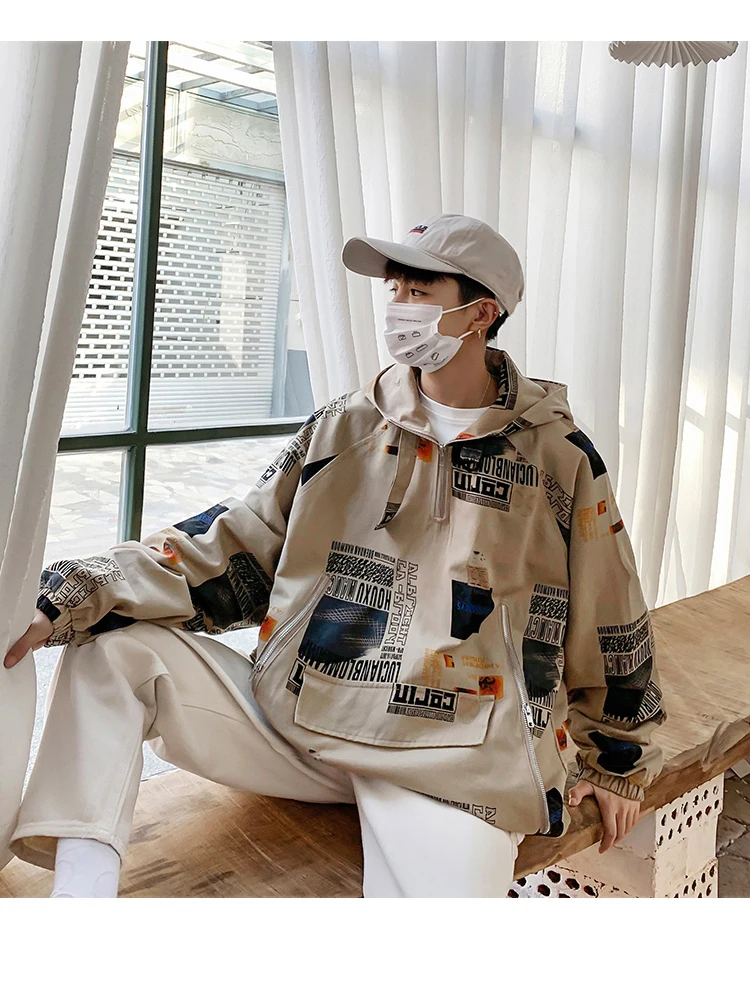 Осенняя новая Корейская мужская уличная мода основной толчок стиль Tide бренд LoosePoster Ele Мужская t полный размер Печатающая пара повседневная куртка