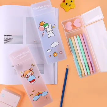 

Large Capacity Transparent Pencil Cases Kawaii Plastic Pencil Box Cute Pen Case For Girls Korean Stationery School Supplies