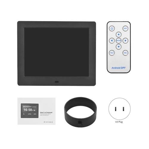 8 Inch Digital Alarm& Photo Frame LED Screen Simple Eletronic Photo Album Support Clock/Photo/Video for Elder People with Remot