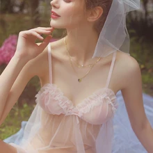 Женская одежда Розовая Фея Милая ультратонкая сетка прозрачная Удобная Ночная рубашка костюм сексуальная одежда для сна