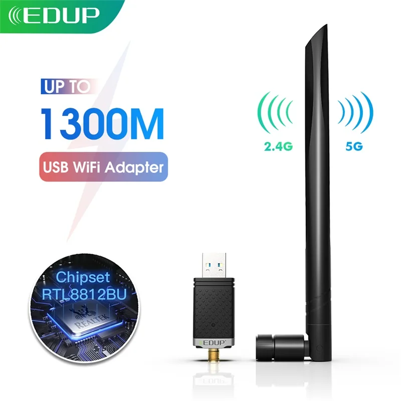 USB Wi-Fi адаптер EDUP 5 8 ГГц + 2 4 высокоскоростной Wi-Fi-ресивер 1300 Мбит/с антенна
