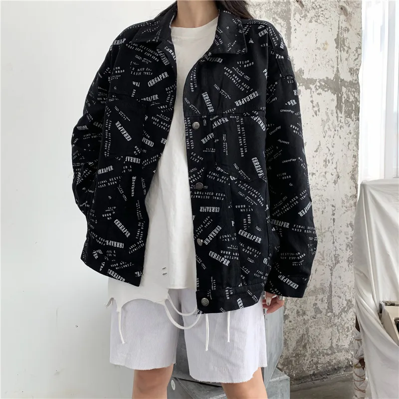 black Джинсовая куртка-карго Женская Осенняя Новинка ins Harajuku уличная винтажная шикарная Свободная Повседневная Женская корейская модная короткая куртка в стиле хип-хоп - Цвет: black