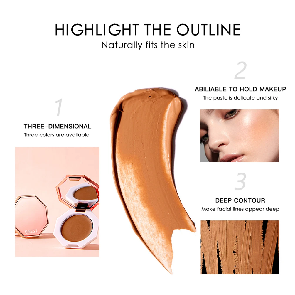 QIBEST Face Bronzer Makeup Contour Shade Concealer Brighten 3D Cosmetic Makeup Glow Illuminator Highlight Smooth Bronzer Palette