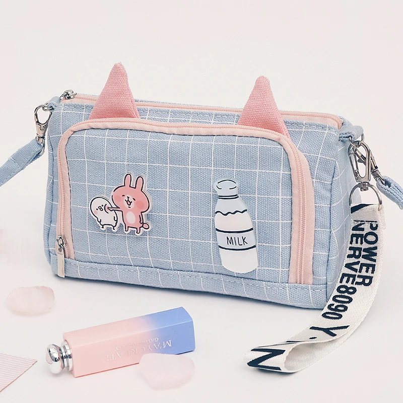 Pencil Case Bag Cute Kawaii Canvas High Capacity Letter Girls Gift School Style 