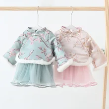 Halilo рождественское платье для маленьких девочек Цветочная вышивка в китайском стиле Новогодняя зимняя детская одежда платья для маленьких девочек на день рождения