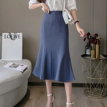 

Spring Petal Split Intellectual Mermaid Midi Long Skirt Women Temperament Casual High Waist OL Style Elegant Hip Skirts Female