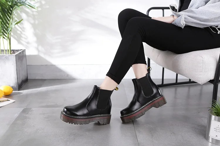 SWYIVY/обувь «Челси»; Chaussure Femme; женская обувь из коровьей кожи; Новинка года; осенние женские ботинки; ботильоны на платформе; женская обувь черного цвета