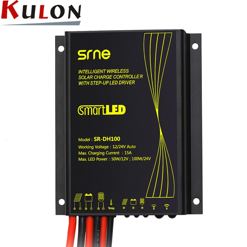 SRNE SR-DH100 SR-DH120 интеллигентая(ый) Беспроводной затемнения светодиодный Солнечный Контроллер заряда 12V 24V 20A 15A IP68