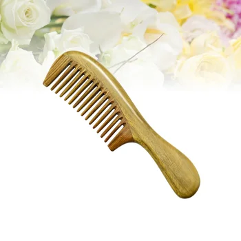 

20 CM Green Sandalwood Comb Natural Texture Massage Anti-static Hair Care Head Massage Thick Handle Wooden Hair Comb