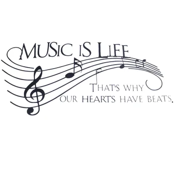 

50.8*22.4 inch Musical Note Music is Life English Letters Wall Art Decal for Babyroom Living Room Kindergarten TV Background Rem